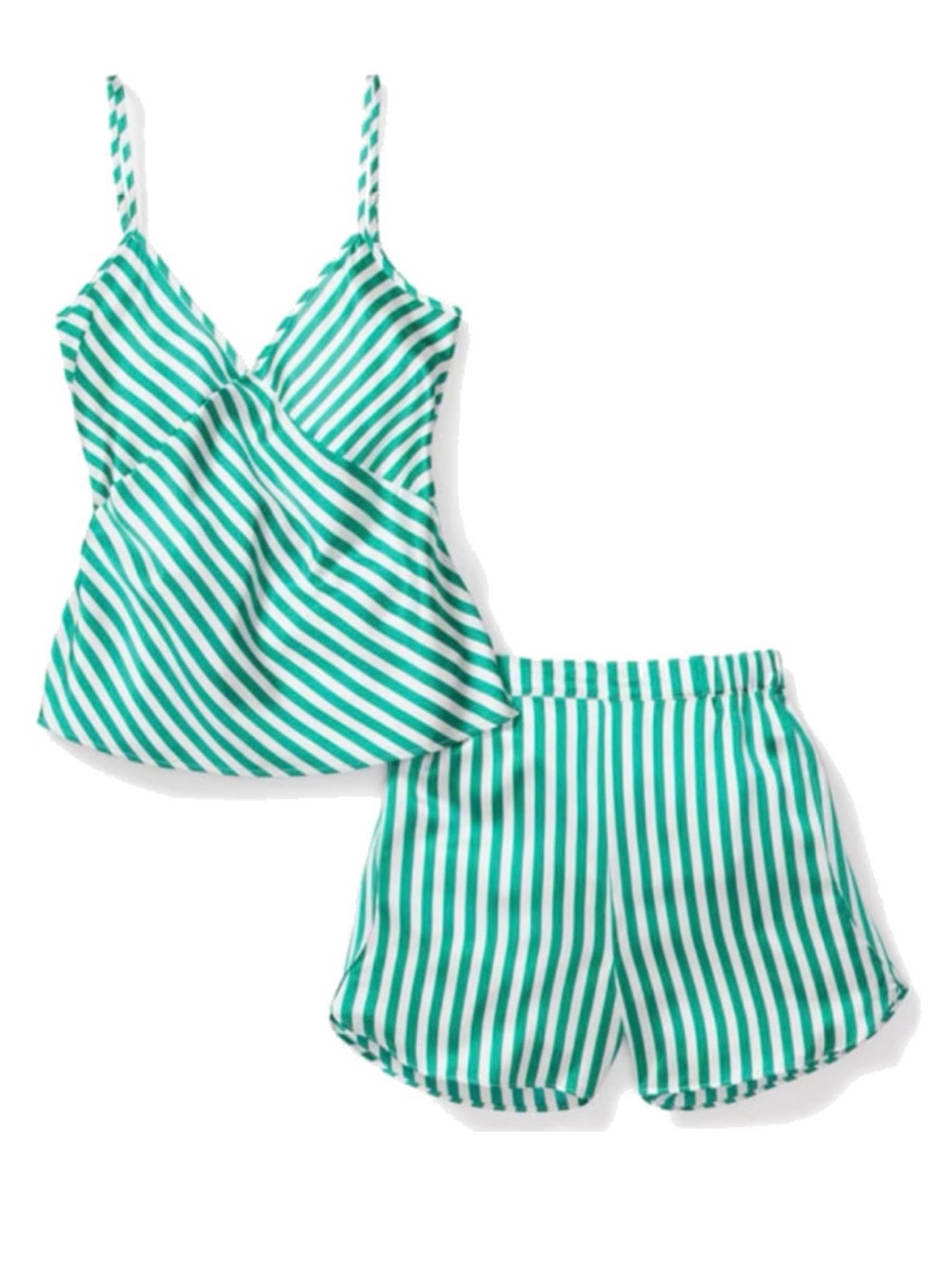 Petite Plume Women's Silk Cami Short Set in Green Stripe sz Medium